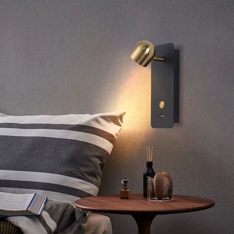 Plug-in wall light for bedroom, LED wall reading lamp with USB port, wall lamp for bedside, reading, bedroom, living room, 3000K (1/5)