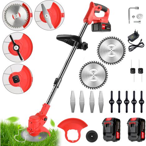 Tondeuse électrique 24V - Coupe-bordure électrique 1350W, 18000 tr/min, Tête orientable 90°, 4 types de lames, Perche télescopique 88-125cm pour jardin et pelouse