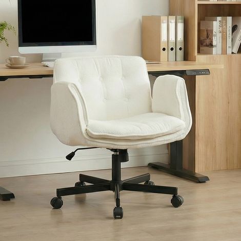 Chaise de bureau 60 à 123 cm blanche en tissu avec accoudoirs rabattables et hauteur réglable (1/5)