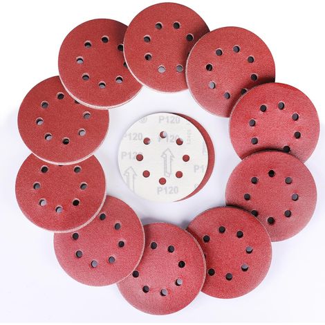 100 Pièces Rond Disques Abrasifs à Grain 120, 125 mm Disque de Ponçage à 8 Trous de Différentes Tailles Papier Poncer pour Ponceuse Excentrique (1/5)