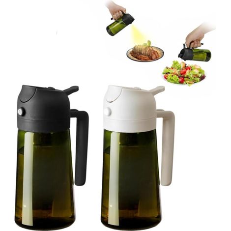 2 Pièces Pulvérisateur et Distributeur 2 en 1 470ml (Noir Blanc)) Spray Huile en Verre Anti UV,Sans BPA,pour Cuisine,Salades,Barbecue et Friteuse d’Air (Vert Foncé (1/5)