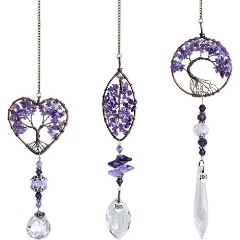 Lot de 3 pendentifs attrape-soleil en cristal, prisme arc-en-ciel feuilles métal, déco fenêtre chakra (1/5)