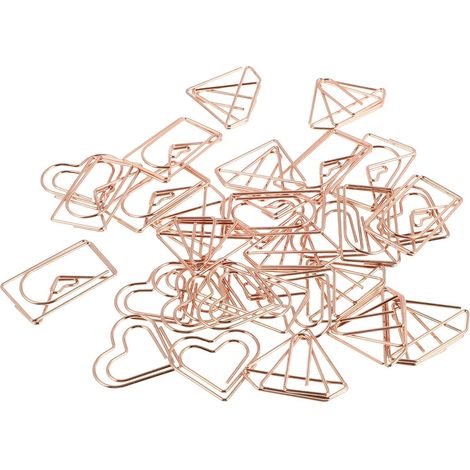 30 enveloppes en forme de cœur et de diamant, couleur or rose, en papier de petite taille. (1/5)