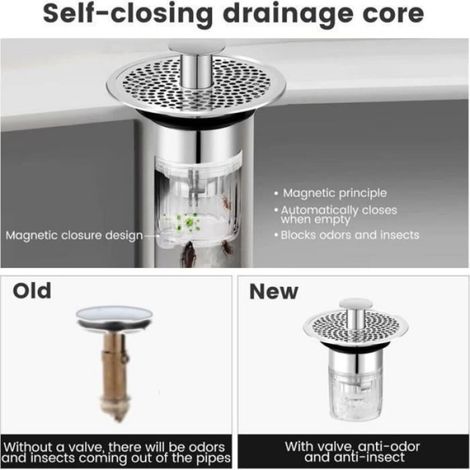 Clapet anti odeur,Bonde Lavabo Universel, Bouchon de Lavabo Pop-Up, Bonde de Lavabo avec crépine Anti-colmatage,Bouchon,34-37mm (1/4)