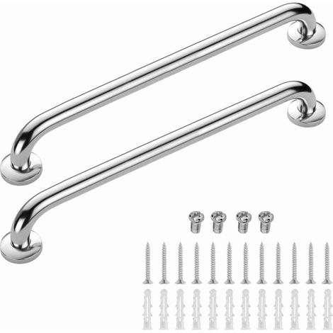 Lot de 2 Barre D\'Appui wc, Acier Inox Maintien Poignée Douche, 90cm Barre d\'Appui Salle de Bain Coudée, Barres Douche, Baignoire Main Courante Inoxydable Âgées/Handicapées/Enfants (1/5)