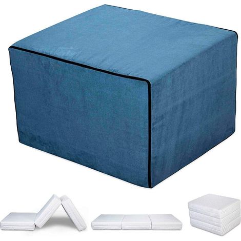 EVERGREENWEB - Pouf Letto con Rivestimento Sfoderabile trasformabile in Confortevole Materasso Singolo 80x190 WATERFOAM alto 15 cm, Pieghevole 3 Pezzi, MULTIUSO Puff Futon Salvaspazio per OSPITI, colo (1/5)