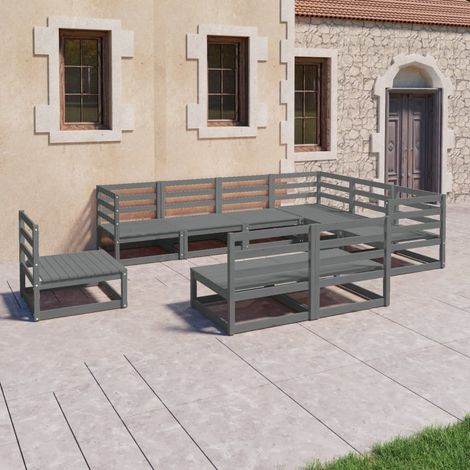 9-tlg. Garten-Lounge-Set Grau Kiefer Massivholz vidaXL