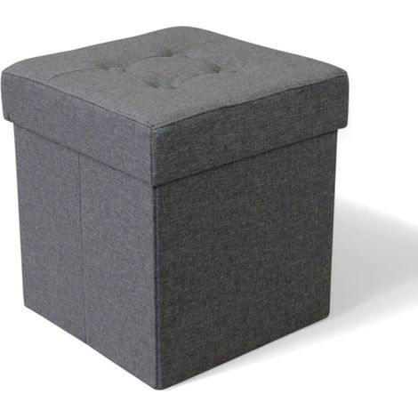 Pouf contenitore quadrato in stoffa grigio scuro 38x38xH40 cm (1/5)