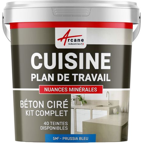 Béton ciré cuisine, plan de travail, crédence, évier sol et mur revêtement mural décoratif kit complet - 5 m² (en 2 couches) Bleu Prusse - ARCANE INDUSTRIES