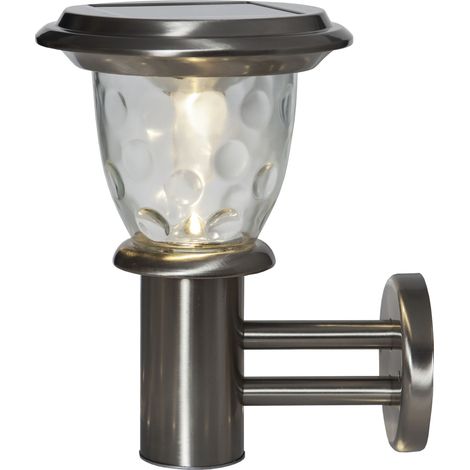 Solar Wandlaterne ,Pireus' aus Edelstahl, Dämmerungssensor, Strukturglas, H 27cm (1/4)
