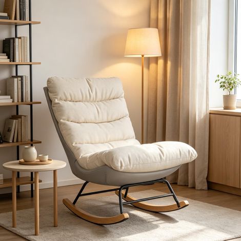 Mecedora de 5 posiciones – mecedora reclinable – fundas extraíbles – cómodos reposabrazos – lino beige – 72x83x93 cm (1/5)