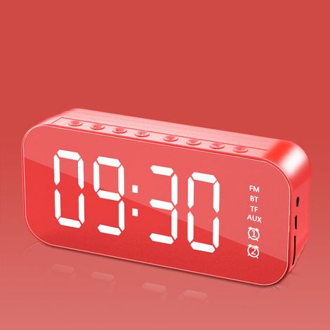 BEBUSINGOTO Multifunktionaler digitaler LED-Wecker, Bluetooth-Lautsprecher, Nachttischbeleuchtung, elektronische Spieluhr, Rot
