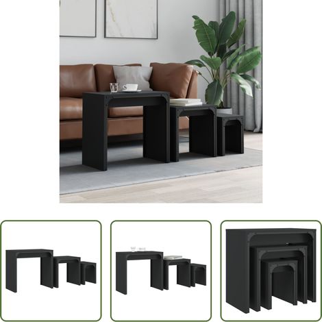 Tables d'appoint - Tables basses gigognes 3 pcs noir bois d'ingénierie (1/5)