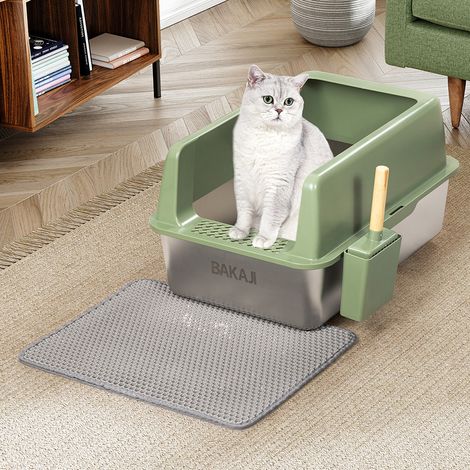 Lettiera per Gatti Verde in Acciaio con Tappetino Capacità 35 Litri con Paletta (1/5)