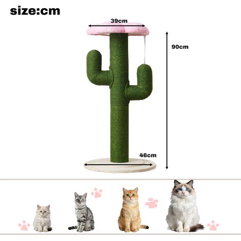 Arbre à chat en forme de cactus – 90 cm de hauteur, troncs en sisal épais avec anti-bascule, design vert, griffoir pour chat, poteau à griffer, arbre à chat compact pour appartement. (1/5)