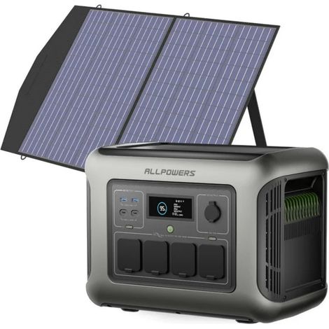 ALLPOWERS R1500 LITE Generador Solar con 100W Panel Solar, Estacion de energia portatil 1056Wh LiFePO4 Batería, 4 Salidas AC 1600W (3200W Pico), para Camping, Viajes, RV, Emergencia, Corte de Energía