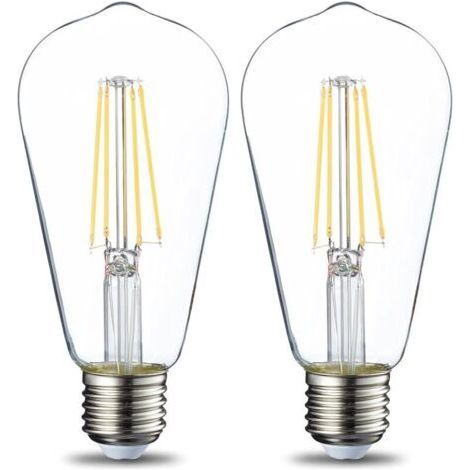 Set of 2 vintage LED lamps, Edison base, E27, ST64, 6 W, transparent filament, non-dimmable [energy class E] (1/4)