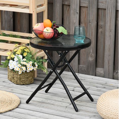 Table d’appoint de jardin ronde pliante en métal noir avec plateau en verre trempé, Ø45 cm (1/5)
