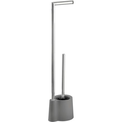 Serviteur WC sur pied 2en1 Avola, brosse WC et dérouleur papier toilette, Acier inox, 13x66,5x16 cm, gris