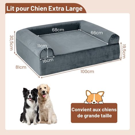 Lit orthopédique pour chien pour grands chiens, lit pour animal en mousse mémoire avec appui-tête, housse amovible lavable et fond antidérapant - gris (1/5)