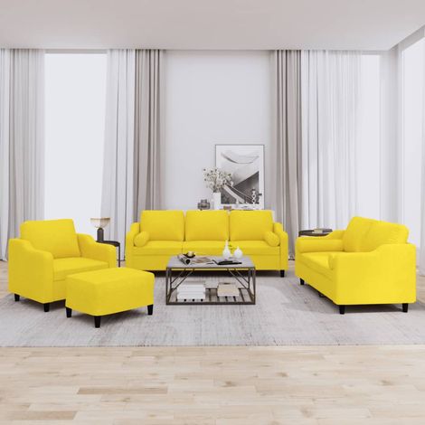 Ensemble canapé 4 pièces avec coussins, tissu jaune clair, fauteuil, 2 et 3 places - PANGIVO (1/5)