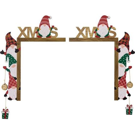 Décorations de porte de Noël, lot de 2 panneaux d'angle de porte Père Noël,panneaux de bienvenue de porte de Noël (1/5)