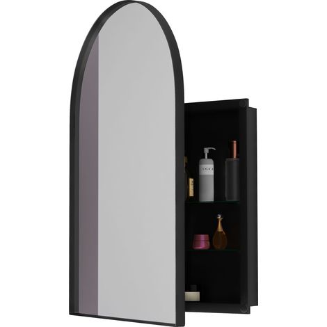 Armadietto a Specchio 60x15x80 cm, in Metallo, Pensile, 3 Ripiani, Nero, per bagno (1/5)