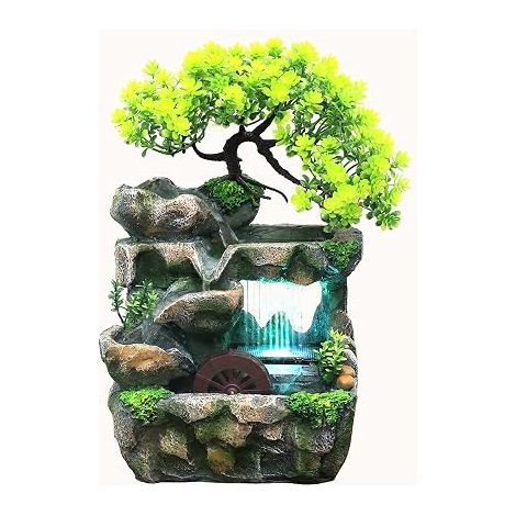 Fontaine d'intérieur avec éclairage LED - Fontaine de table - Fontaine de table - Plante verte - Fontaine de bureau - Fontaine d'intérieur - 18 x 15 x 30 cm (1/5)