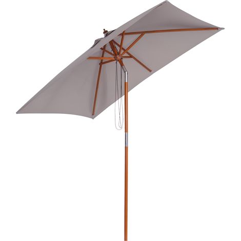 Parasol rectangulaire enclenable pour terrasse 200 x 150 x 235 cm avec mât en bois gris imperméable et anti-UV