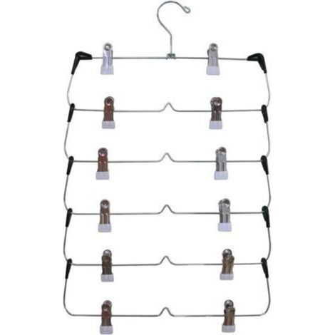 Set mit 6 Hosenbügeln mit Clips - Hergestellt aus robustem und langlebigem, verchromtem Metall - Platzsparend - Mehrfachbügel mit verstellbarem, rutschfestem Clip für Hosen, Röcke, Unterhosen usw.