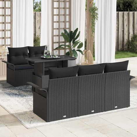 vidaXL Set Divano da Giardino con cuscino 6 pcs Nero polyrattan (1/5)