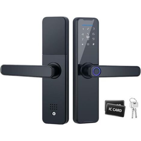 Serrure de porte intelligente à empreinte digitale avec poignée avec 2 clés mécaniques et 2 cartes IC pour hôtels, bureaux et maisons (1/5)