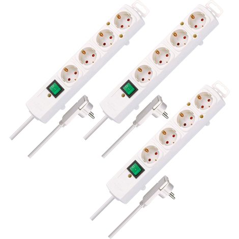 Bloc multiprise 4 Prises avec fiche Plate et Interrupteur, multiprise avec câble de 2 m et espacement Extra Large des Prises, Blanc