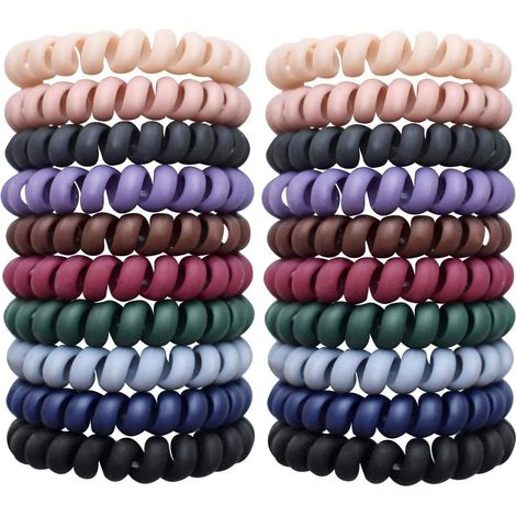 Lot de 20 élastiques à cheveux en spirale, en plastique, sans pli, style cordon téléphonique. (1/5)