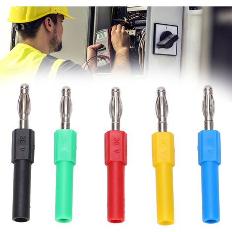 Adapter für 4-mm-Bananenstecker J.20012: 4-mm-Stecker auf 2-mm-Bananenstecker-Buchse, kompatibel mit Multimeter-Messspitzen (rot, schwarz, gelb, blau, grün). Erhältlich im Set. (1/5)