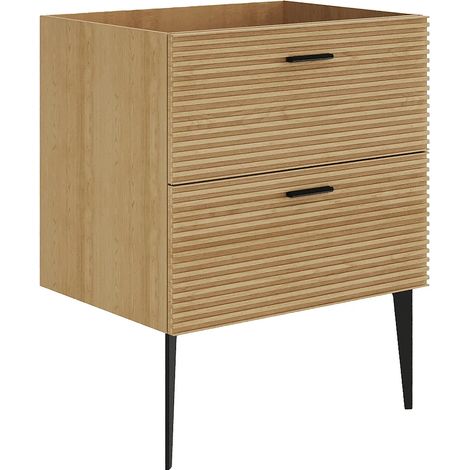 Mobile sottolavabo striato con piedini - 2 cassetti - Naturale chiaro - 60 cm - SARONE (1/5)