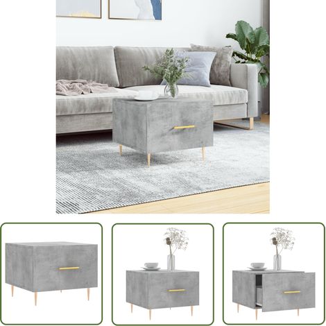 The Living Store Table basse gris béton 50x50x40 cm bois d'ingénierie - Table Basse - Meuble Salon - Table D'appoint - Table Design - Table Ronde (1/5)