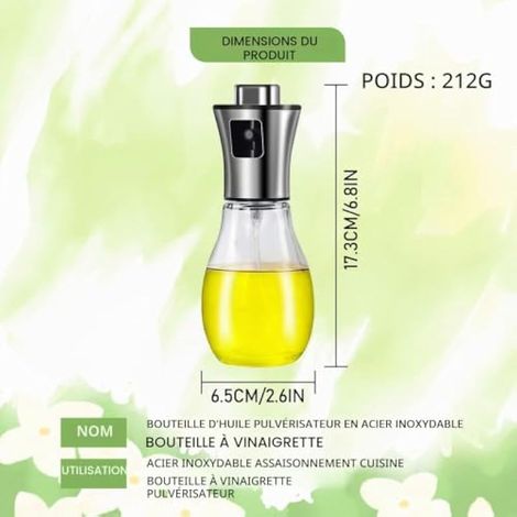 Vaporisateur Huile, Pulvérisateur d'huile pour huile alimentaire flacon d'huile verre, Spray Huile d'olive Portable avec Entonnoir Parfait pour Cuisine, Salade, Cuisson, BBQ, 200ml (1/4)