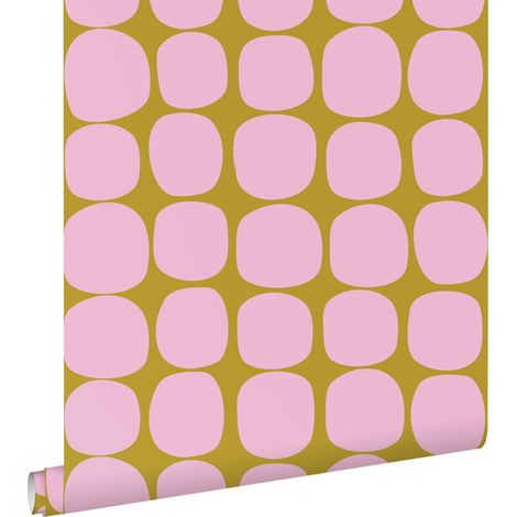 papier peint motif graphique rose lilas et jaune moutarde  - ESTAhome