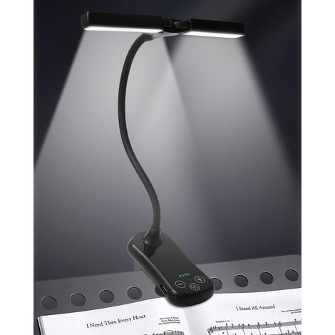Lampe de pupitre à pince, 3 couleurs et 8 niveaux de luminosité, 14 LED, rechargeable par USB-C, pour piano, guitare, partitions et lecture