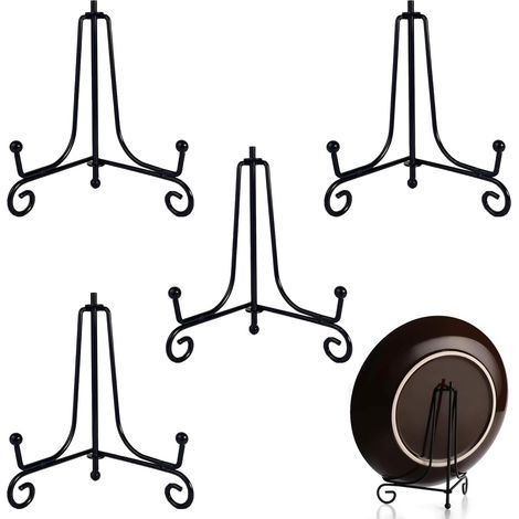 4 PCS Easel Style Iron Display Stands for Photos,Iron Display Stand,Easel Plate Holder Display Stand,Black Metal Decorative Plate Holder,Easel Display Frame Frame for Plate,Book (1/5)