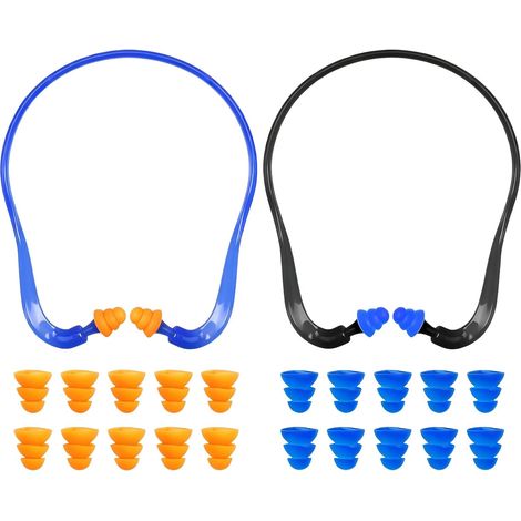 Lot de Bouchons d'Oreilles Anti-Bruit, 2 Arceaux de Protection Auditive avec 10 Paires d'Embouts de Rechange, Réduction du Bruit pour Sommeil, Travail et Étude, Silicone Souple & Confortable (1/5)
