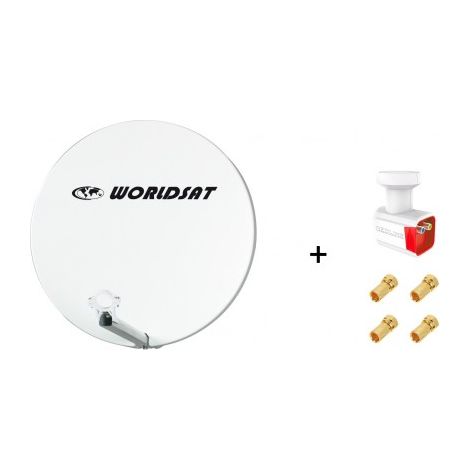 Antenne Parabole Fibre SMC 60 cm Beige WORLDSAT + LNB Twin 0,1 dB Full HD 1080p 4K Ultra HD + 4 Fiches F Or - Visserie en Inox (1/5)