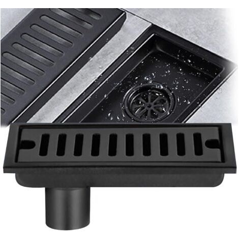 Siphon de Sol Rectangulaire, Siphon de Sol en Acier Inoxydable Noir 20x10cm Siphon de Sol Douche avec Double Filtre pour Toilette Salle de Bain Drainage Cuisine Balcon (1/5)