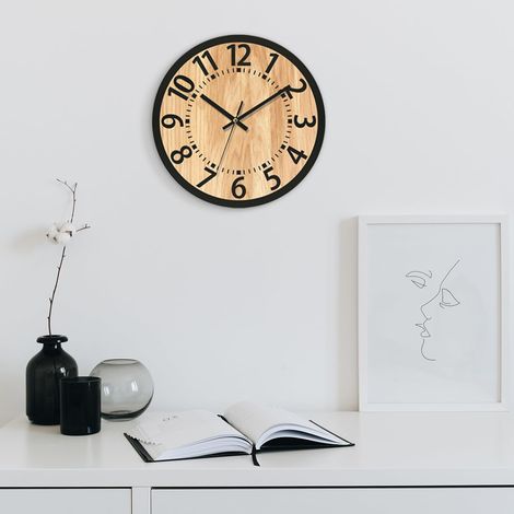 Horloge Murale 34 cm Pendule Décorative Silencieuse en Bois Couleur naturelle pour Salon ou Bureau Design Minimaliste (1/5)