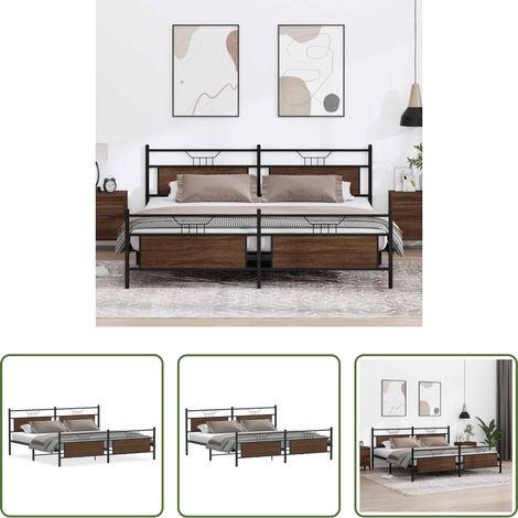 vidaXL Stahlbett - Metallbett ohne Matratze Braun Eichen-Optik 200x200 cm (1/5)