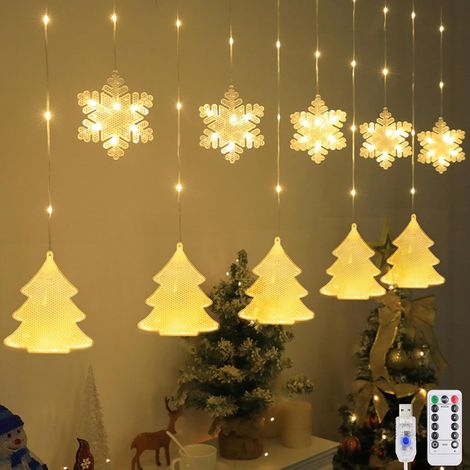 LED Rideau Lumineux Guirlande,4m 96LED Rideau Lumineux Flocons de Neige,Lampe de Noël pour fenêtre d'intérieur,Lumière Décoration,pour Fête Jardin Noël Mariage