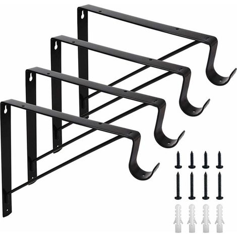 Soportes para estantes, paquete de 4, soportes resistentes para estantes y varillas, montaje en pared, soportes de esquina, soportes para varillas de estante, incluye tornillos (1/4)