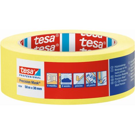 Tesa – Ruban de masquage jaune 50m x 25mm – Précision pour surfaces délicates – Adhésion forte jusqu'à 120°C – 43340000100 (1/10)