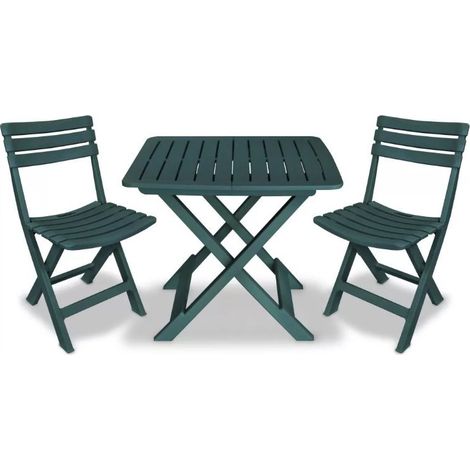 Table rectangulaire et 2 chaises de jardin plastique vert Camille (1/5)
